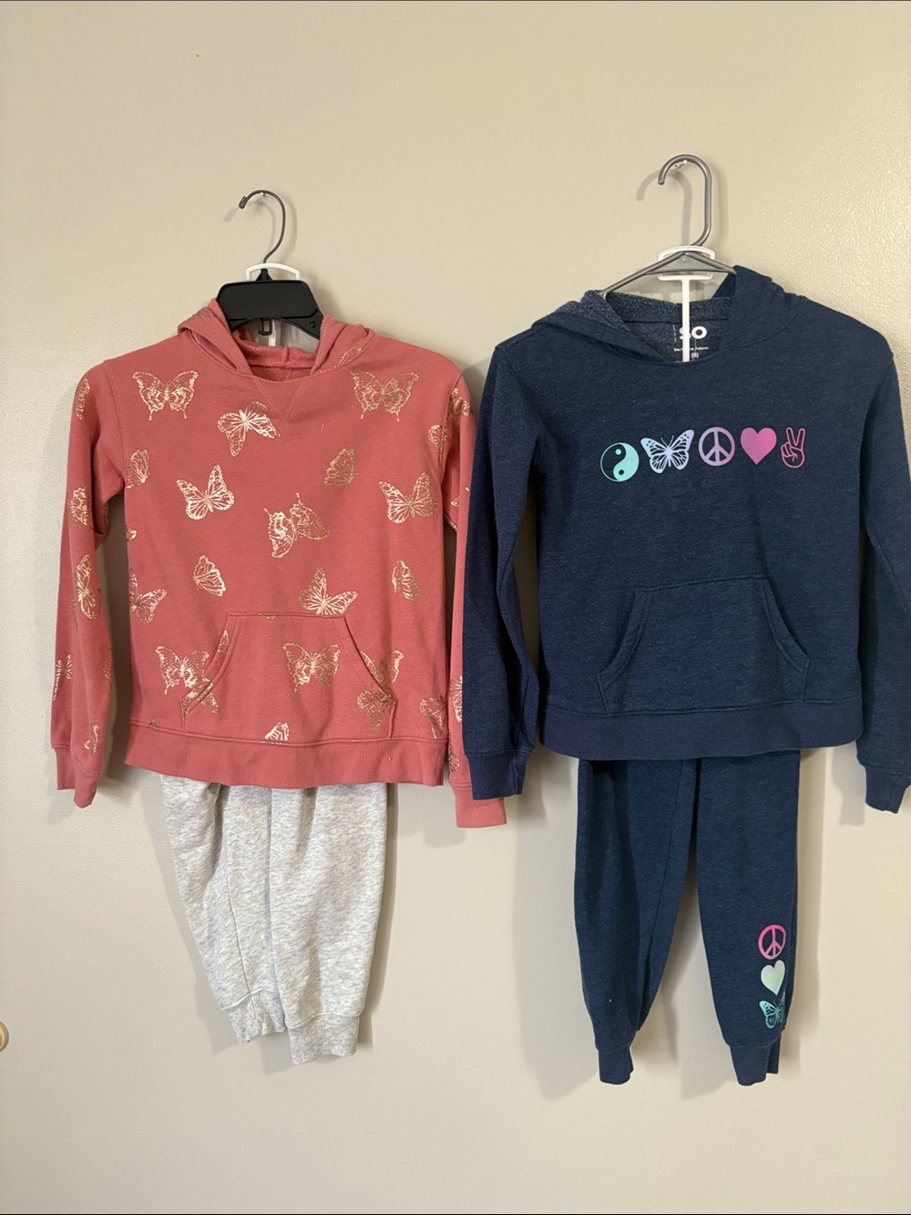 SO Kids Matching Sets - Pink Butterfly & Navy Peace Hoodie Sets